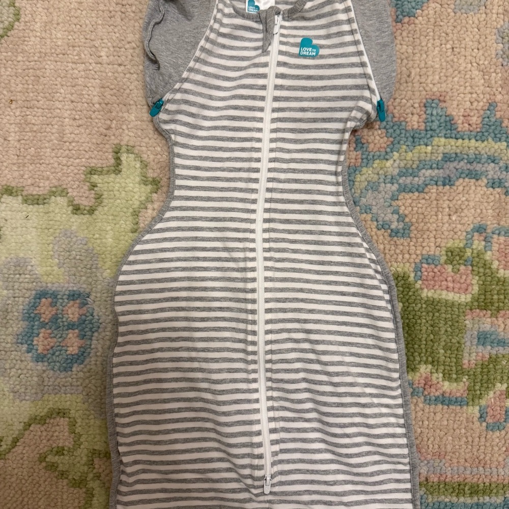 Love to Dream Gray and White Striped Transitional Swaddle Sleep Sack